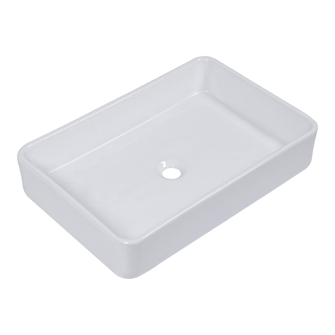 24" x 16" Bathroom Vessel Sink Rectangle White Ceramic Bathroom Sink Above Counter Vessel Sink Lordear