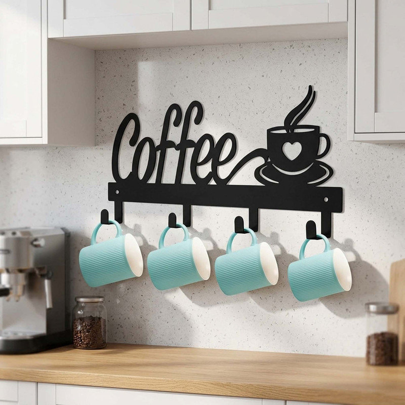 Support mural pour porte-gobelet avec 4 tasses à café