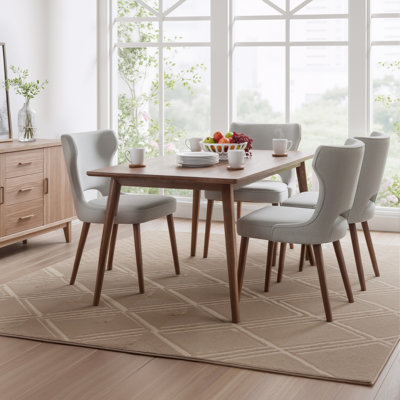 Chaises de salle à manger en tissu avec pieds en bois d'hévéa massif, coussin en mousse haute résilience et dossier incurvé