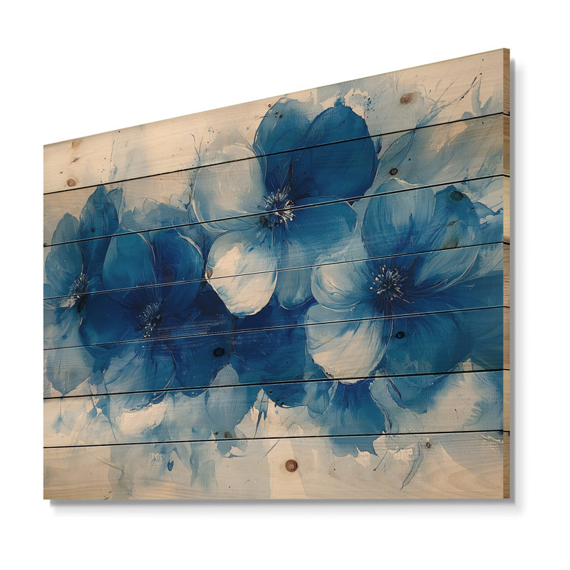 Blue Wildflowers Rainbow In The Grass II - Wildflowers Wood Wall Decor - On Natural Pine Wood, 10" H x 20" W x 0.78" D