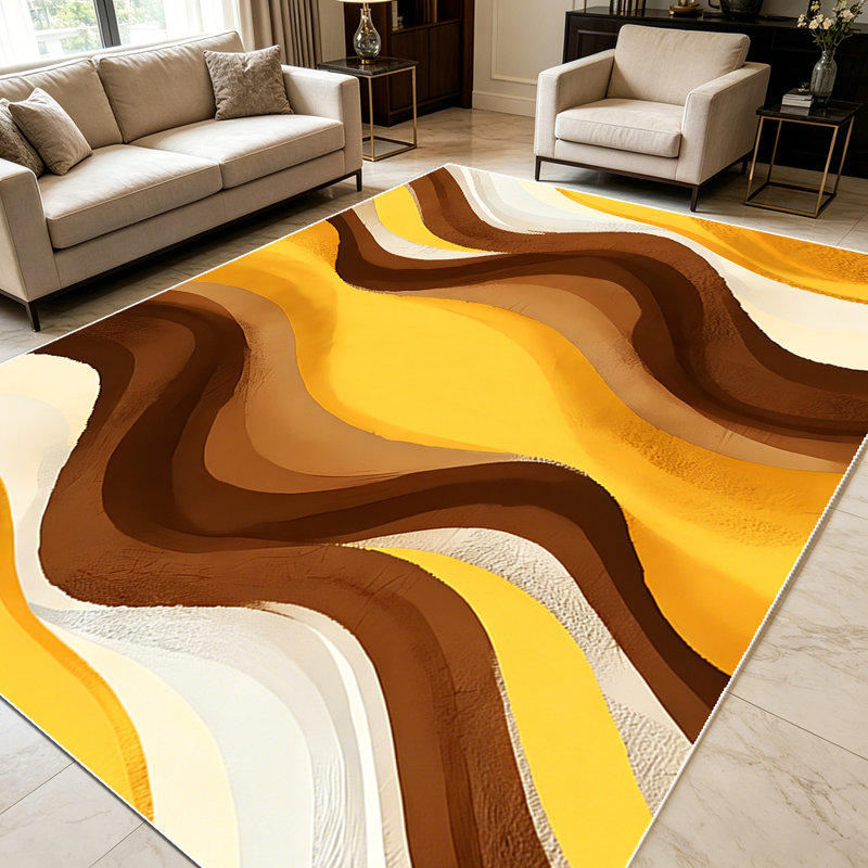 1PC Wavy Striped Abstract Warm Earth Tone area rugs for Living Room, Soft and Comfortable, Suitable for all seasons, easy-to-maintain, machine washable Indoor floor mat, Under Table Farmhouse suitable for dining room, bedroom, kitchen, entryway,