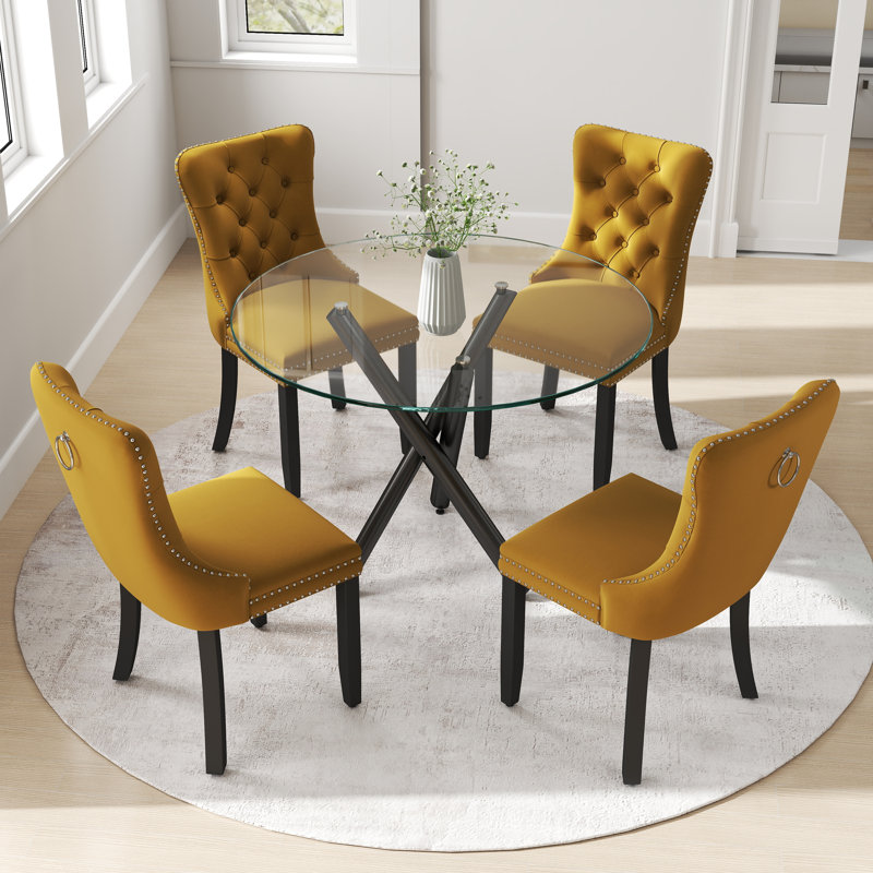 Ensemble de table ronde en verre, Jaune, 5