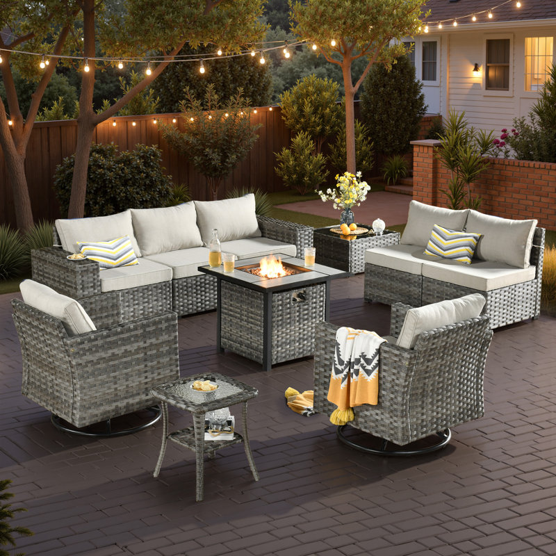 Bobia 7 - Person Patio Conversation Set with Cushions, Beige
