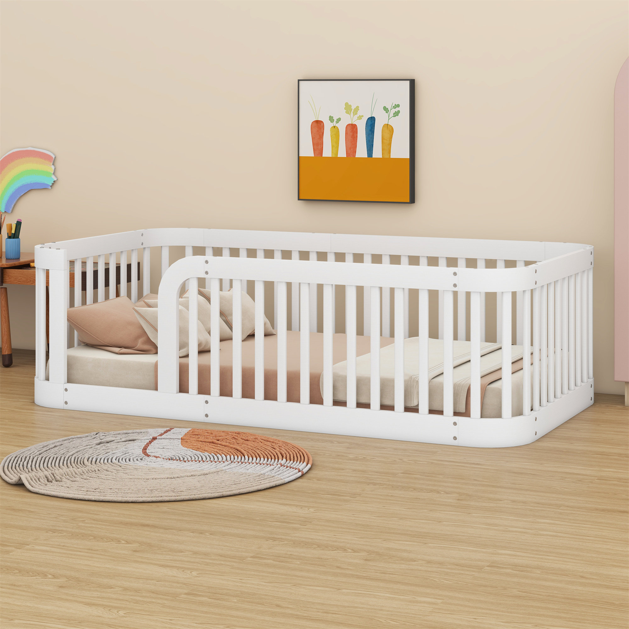 Harriet Bee Wood Wood Floor Bed Frame With Fence - Wayfair Canada