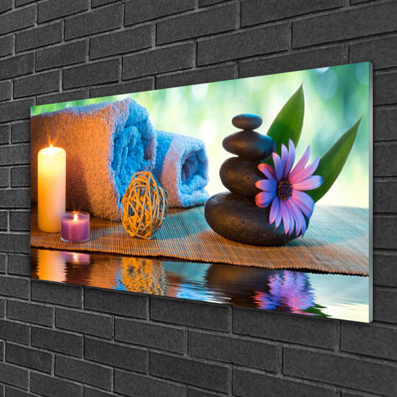 Candles Stones Flower Art - No Frame Print on Glass