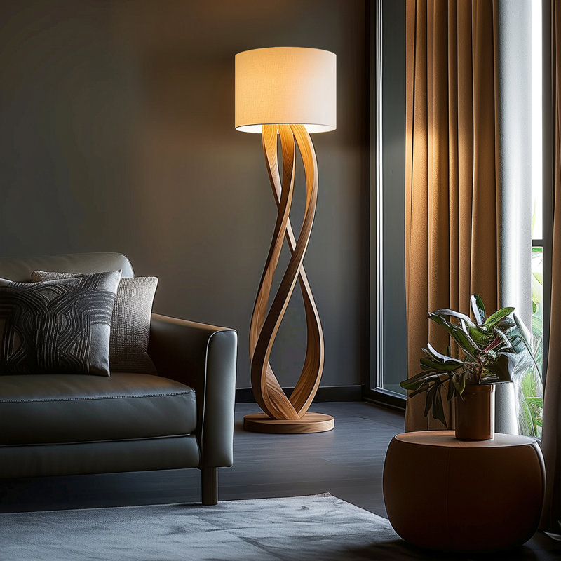Lampe sur pied créative avec cadre en bois massif pour salon