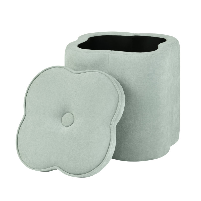 Chenille Flower Ottoman W/ Storage, Light Blue