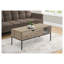 Table basse à plateau relevable de 42 po avec rangement, table de cocktail rectangulaire, finition bois taupe foncé