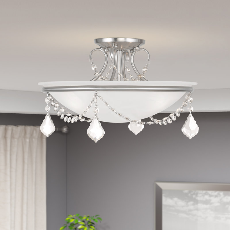 Weathers Glass Semi Flush Mount, Antique Gold Leaf, 10" H x 16" W x 16" D
