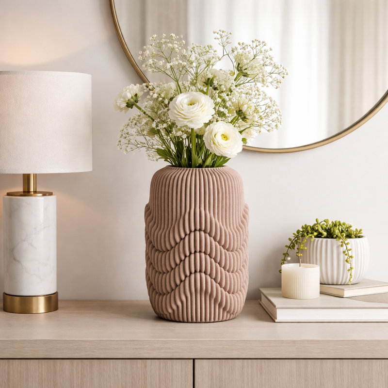 Sagebrook Home 15" Ethos Large 3D Printed Porcelain Vase, 12" H x 8" W x 8" D