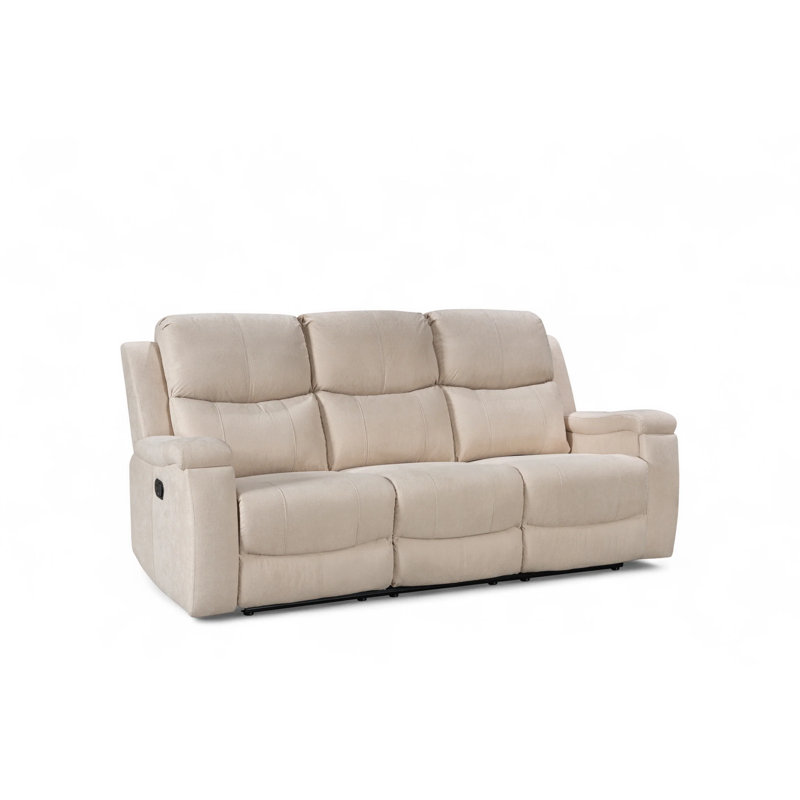 Chenille Reclining Sofa, Beige, 3