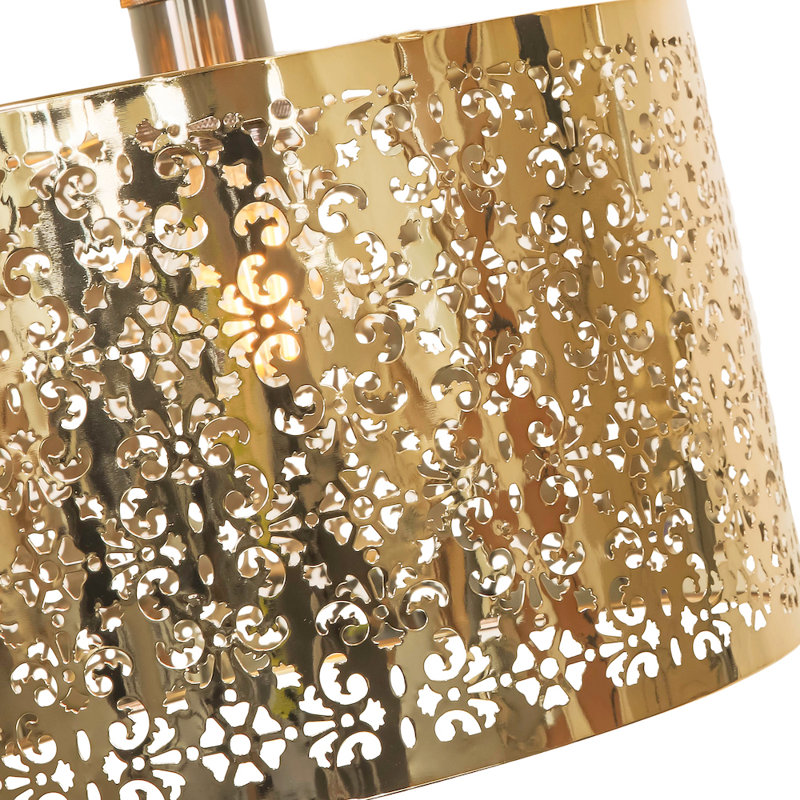 Marrakech Designed Pendant Light Shade with Floral Decoration, 19cm H x 29cm W x 29cm D, Gold