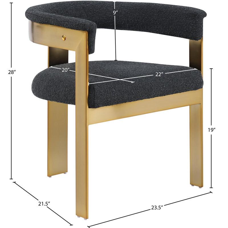 Romeo Unfinished Upholstered Back Arm Chair, Black Boucle Fabric, Brushed Gold