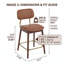 Ensemble de 2 tabourets de bar de 66 cm (26 po) de hauteur comptoir, tabourets de cuisine modernes en bois massif avec dossier, style milieu du siècle, revêtement en similicuir brun