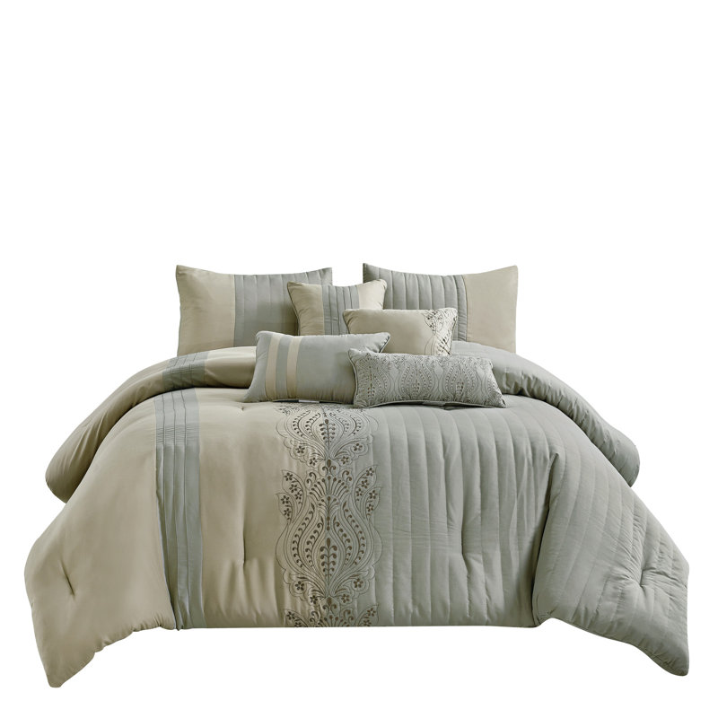 Modern & Contemporary Channel Damask Comforter, Queen Comforter + 6 Additional Pieces