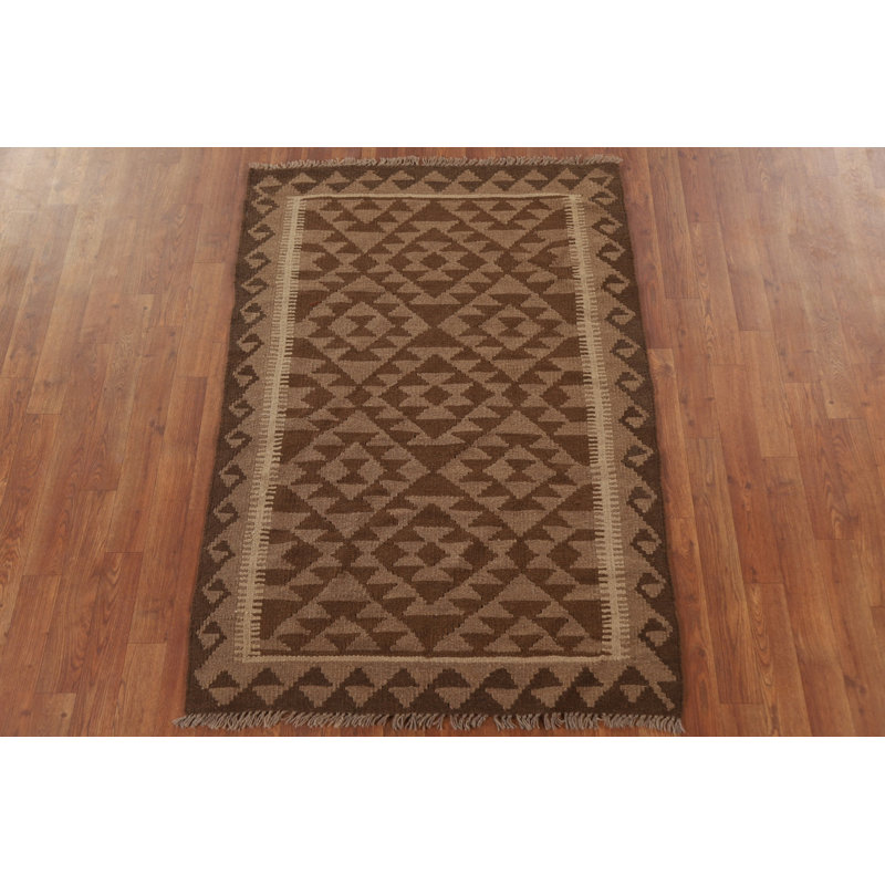Brown Kilim Reversible Wool Area Rug 3x5