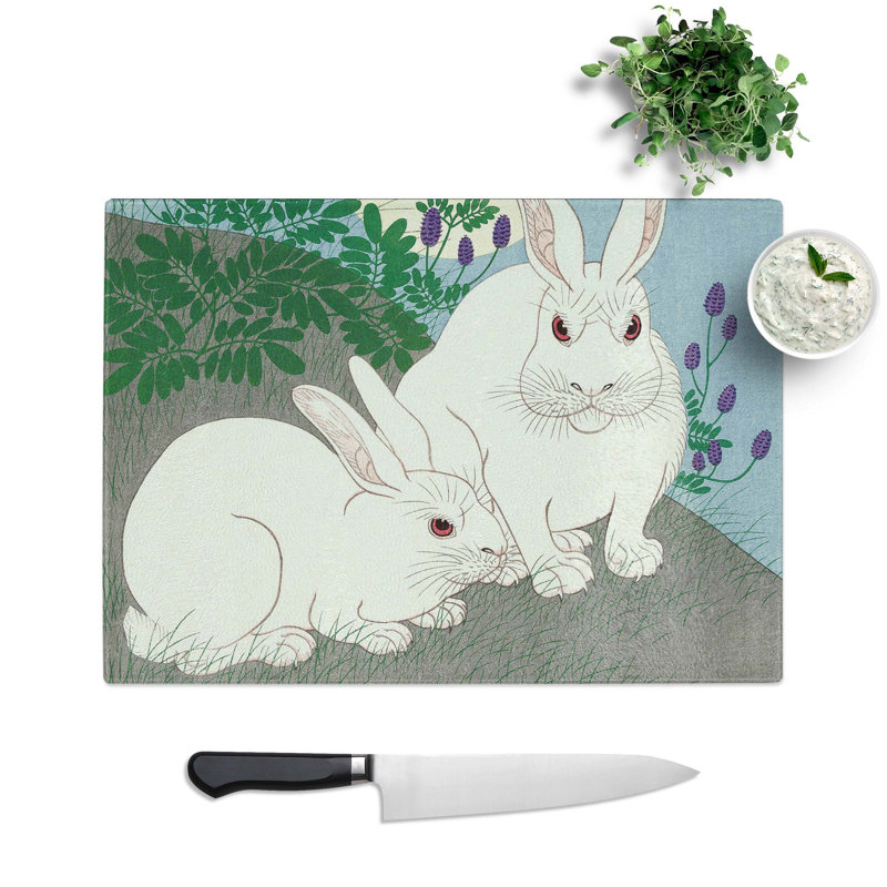 Tempered Glass Rabbits at Full Moon by Ohara Koson Chopping Board, 39 cm W x 28.5 cm L