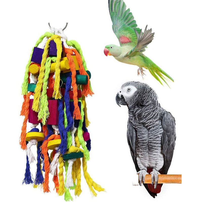 Parrot Chewing Toys in Multicolor with Natural Wood and Rope
