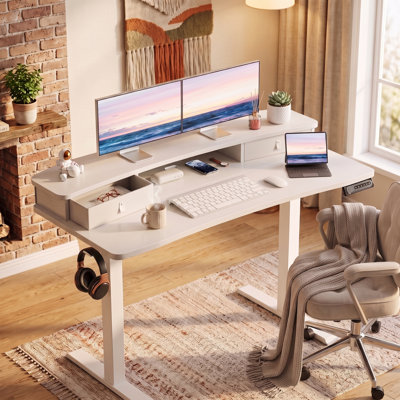 Electric Standing Desk with Drawers, Ergonomic Office Desk,  Featuring 2 Storage Drawers and 4-Preset Height Memory Buttons,Computer Desk Space Saving Corner Desk for Home Office.