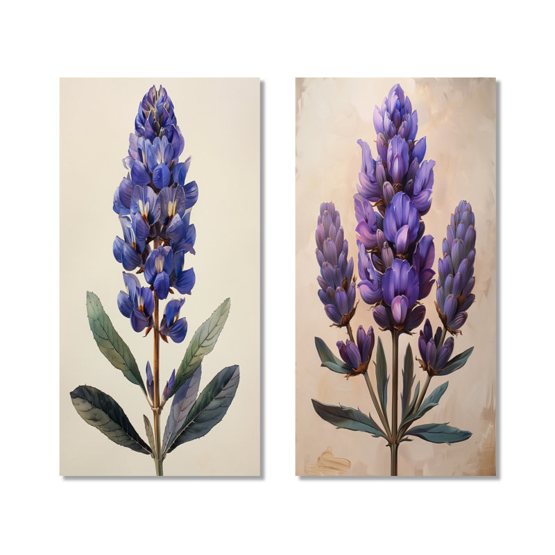 Mauve vert lilas Blooms I - ensemble de 2 reproductions d'art mural botaniques en métal, 40" H x 40" W
