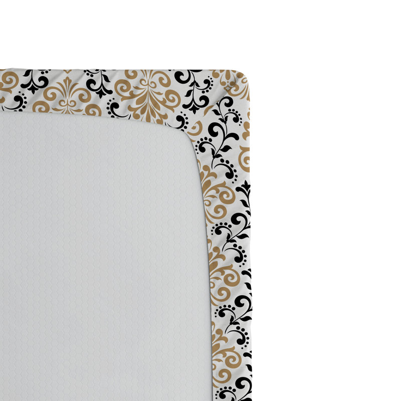 Drap-housse Ambesonne, Chameau, noir, ivoire / damas, Drap-housse simple TG