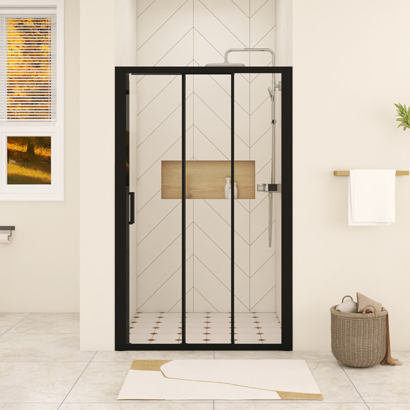 48 po X P 76 po Porte de douche à cadre coulissant H au fini noir mat, Noir mat