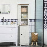 Slim Bathroom Storage Cabinet with Triple Open Shelves, Wooden Freestanding Linen Tower with Door and Shelf