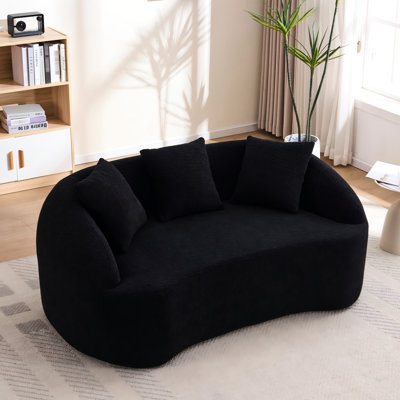 Canapé moderne 2 pieds sans os en chenille noire, version améliorée, 3 coussins, idéal pour le salon, le bureau, l'appartement, l'aménagement d'espace, revêtement en chenille résistant à l'usure avec une disposition compacte et élégante.