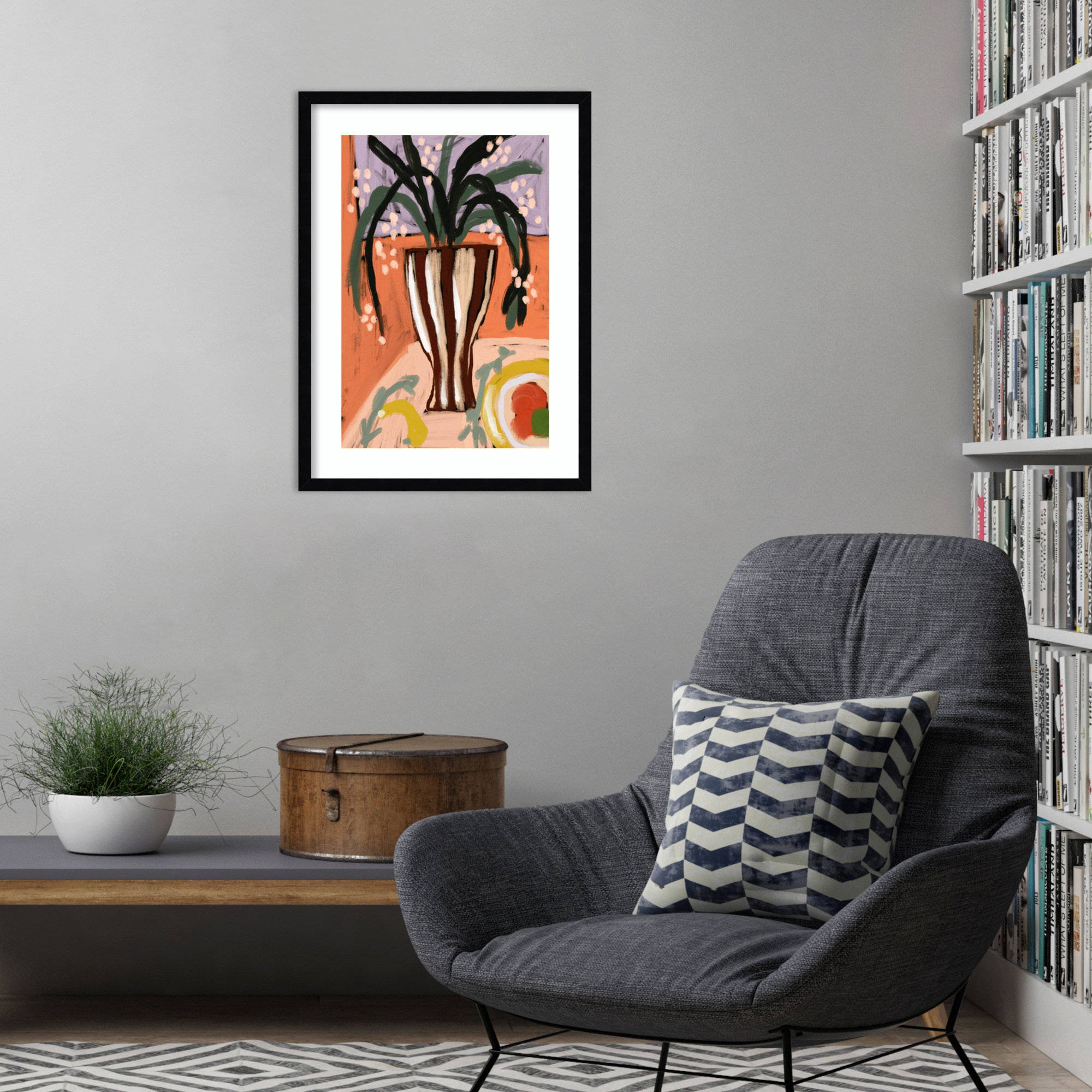 Floral Still Life No 3 by Treechild Wood Framed Wall Art Print, 25" H x 19" W, Black