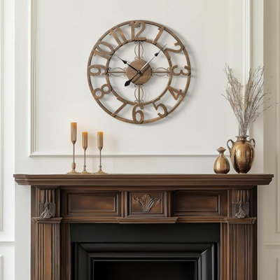 Horloge murale bronze, horloge murale en métal 16 pouces silencieuse, sans horloge, à piles, grande horloge murale à chiffres arabes rétro pour cuisine, salon, manteau de bureau