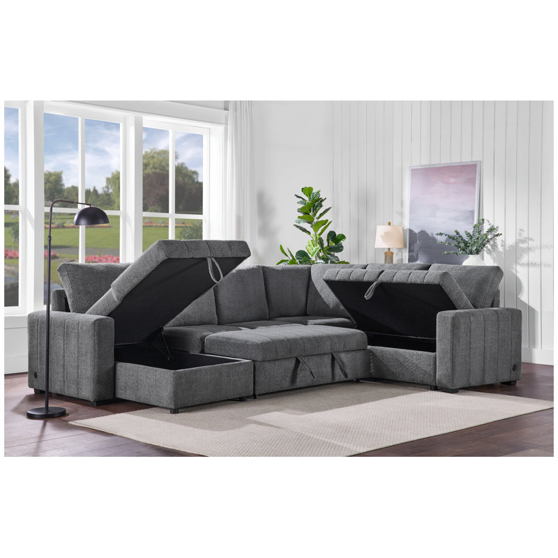 Upholstered Reclining U-Shaped Sectional Reversible