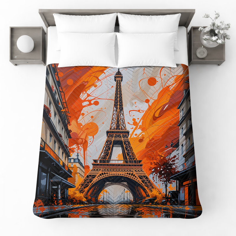 Couvre-lit matelassé à motif abstrait tour Eiffel toutes tailles confondues, Lit simple