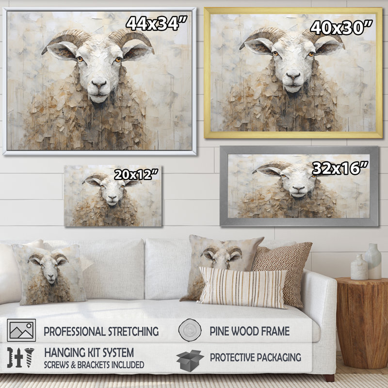 Cozy beige minimalisme mouton sur toile, Toile tendue, H 12 po x l 20 po x P 1 po