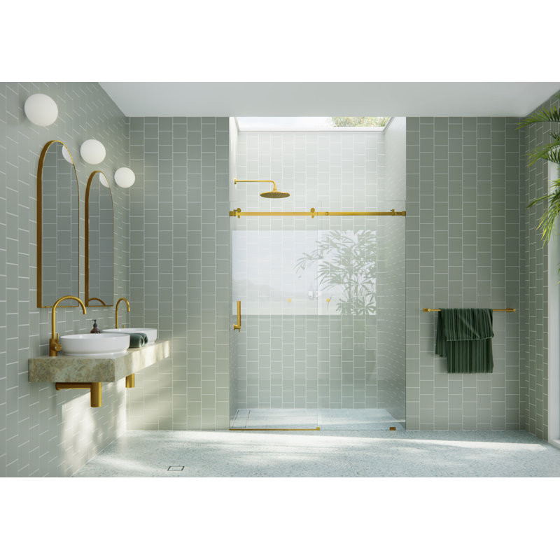 Astro 56 - 60 in. x 78 in. Fully Frameless Glass Sliding Shower Door, Satin Brass