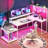 L Shaped Reversible Computer Desk With Power Outlet & Long Monitor Stand & Led Lights & Storage Shelves-1153547736-1153547741
