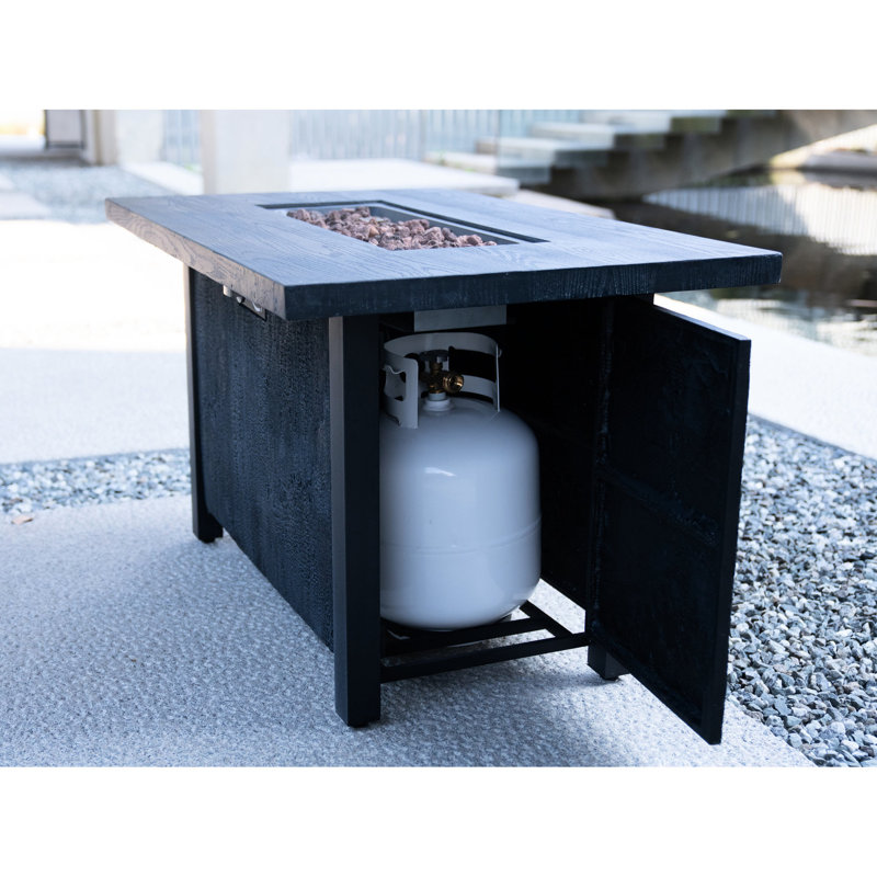 44" W Outdoor Fireplace Heater Table, 50,000 , Fiberglass And Iron, High Heat Resistance, Rust-, Long Lasting, Charcoal Grain Style, Black, American Courtyard Furniture 25" H Propane Heating Fire Pit
