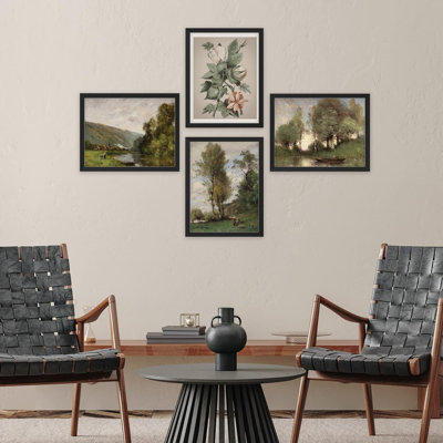 Rustique campagne pastorale forêt arbres rivière fleur classique rétro décor de salle de bain 4 pièces