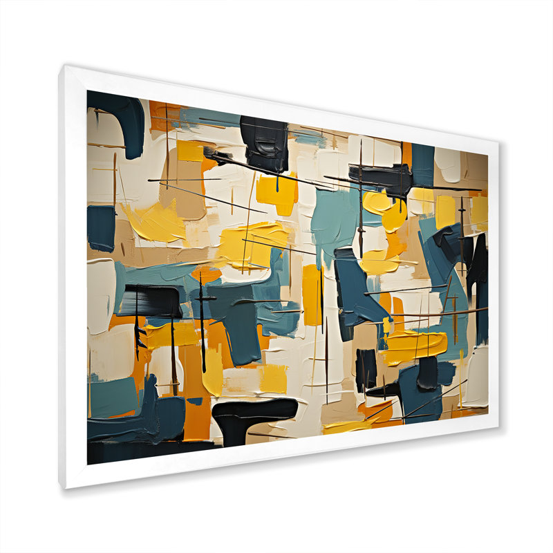 Expressionnisme abstrait carré - peinture abstraite murale, H 30 po x l 40 po x P 1,5 po, Cadre photo blanc