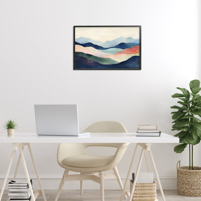 Blue Abstract Mountain Landscape Framed Giclee, design by Petal Prints Design