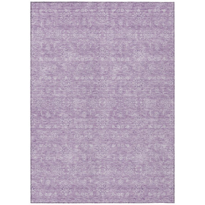 5' X 8' Ivory Floral Washable Indoor Outdoor Area Rug