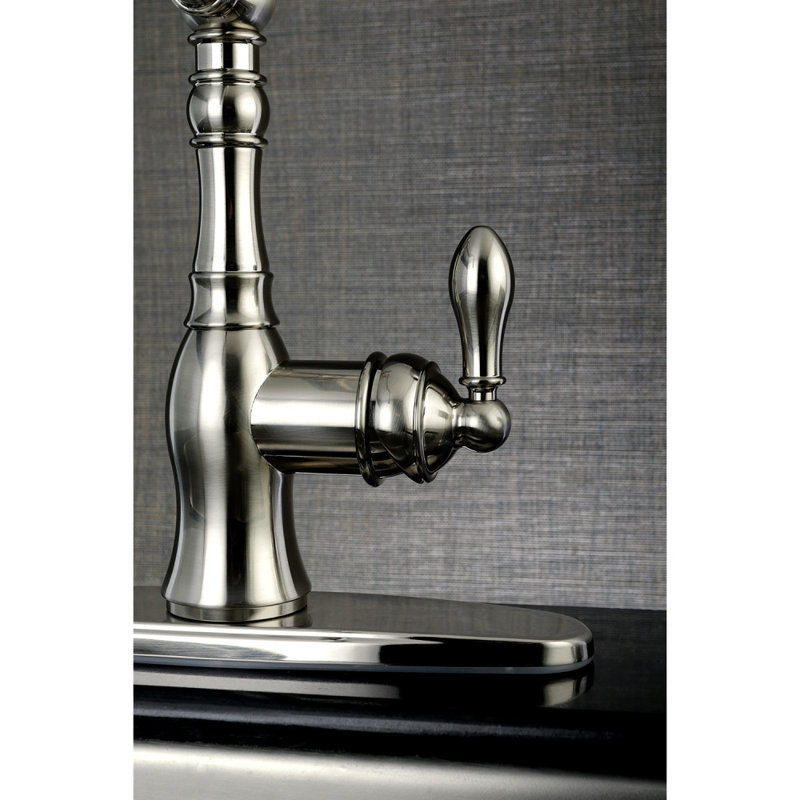 Kingston Brass American Classic Single-Handle Deck Mount Faucet, Brushed Nickel, With Spray