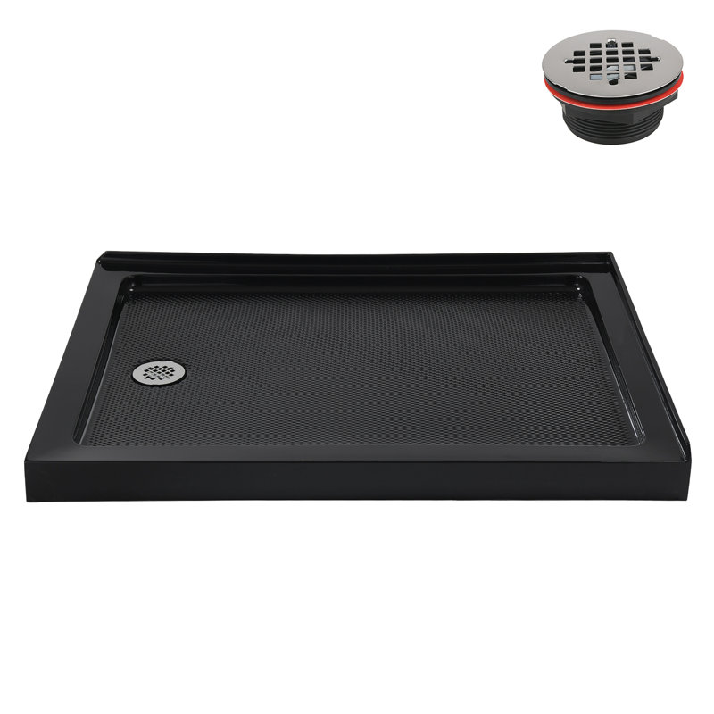 Streamline 48 in. x 36 in. Corner Acrylic Shower Base in Glossy Black, Drain Included, Left