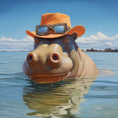 Hat-tailed Hippo Swim 3 - Unframed