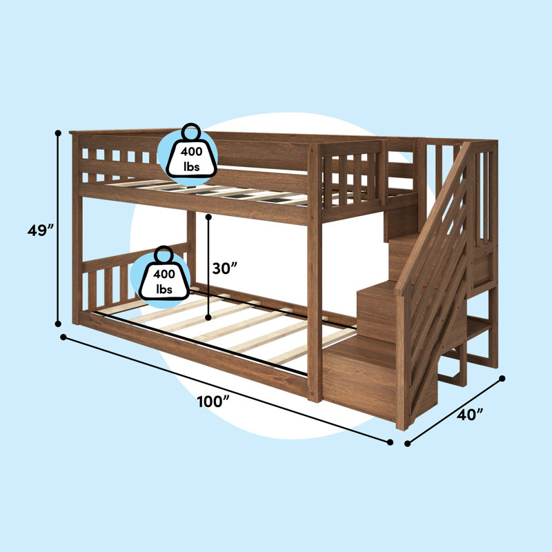 Jerene Twin over Twin Solid Wood Slat Low Bunk Bed, Walnut