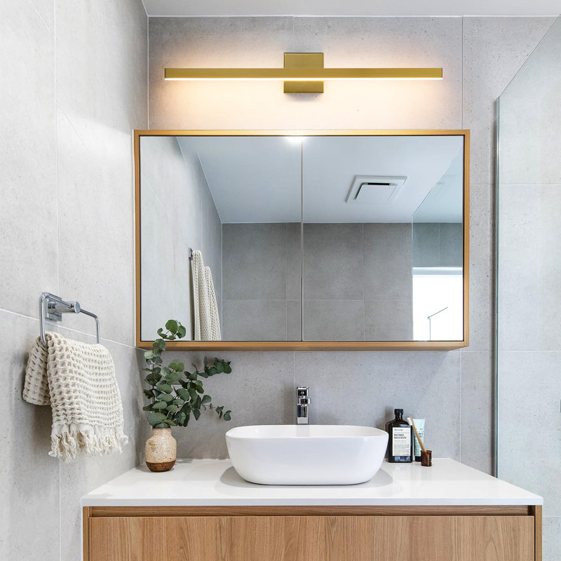 Luminaire de salle de bain moderne moderne à finition dorée au-dessus d'un miroir à DEL à intensité variable de 5 po pour une salle de bain