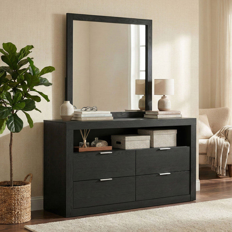 Ensemble commode et miroir 2 pièces Hildebran, Noir