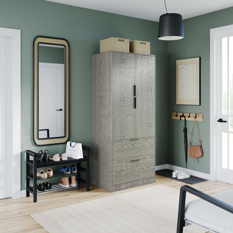Sibby 2 Door Solid Wood Wardrobe, Cedar Grey