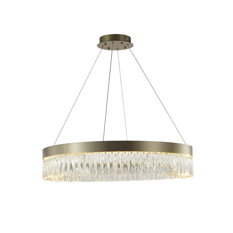 A Round LED Chandelier With Crystal Accents, 65" H x 32" W x 32" D, Gold