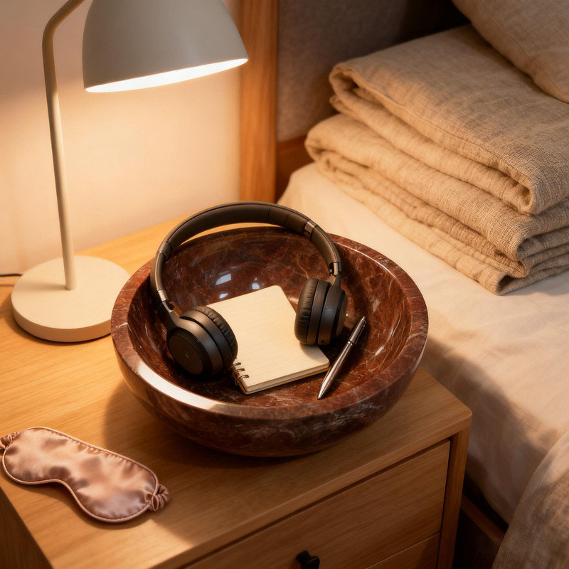 Bol en marbre bourgogne, plateau rond en pierre de 5,9 pouces pour centre de table et rangement pour meuble-lavabo, Bourgogne