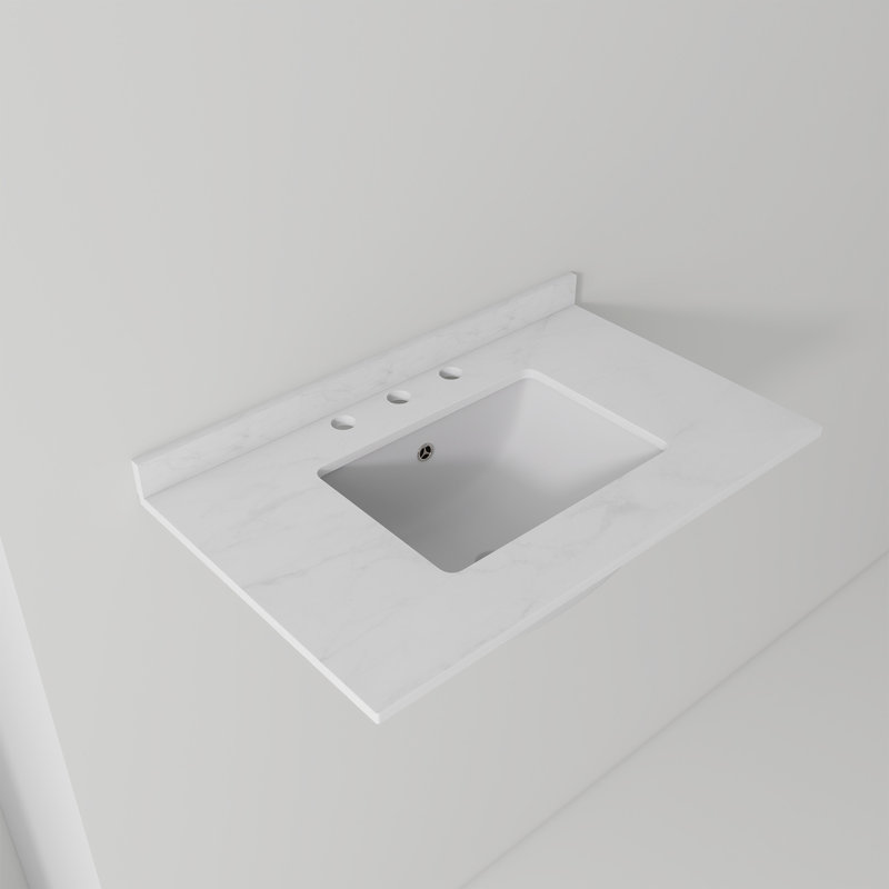 30" x 18" Carrara White Artificial Marble Bathroom Vanity Top with Integrated Sink with Overflow and 3-Hole Faucet Configuration, Top Only